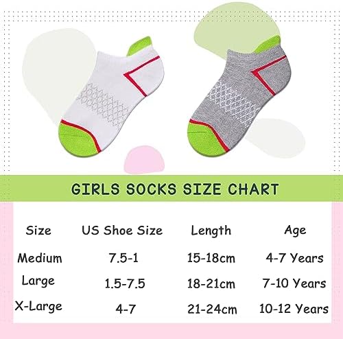 Comfoex 12 Pairs Girls Socks Ankle Athletic Socks Cotton Sports Socks With Cushioned Sole For Big Little Kids