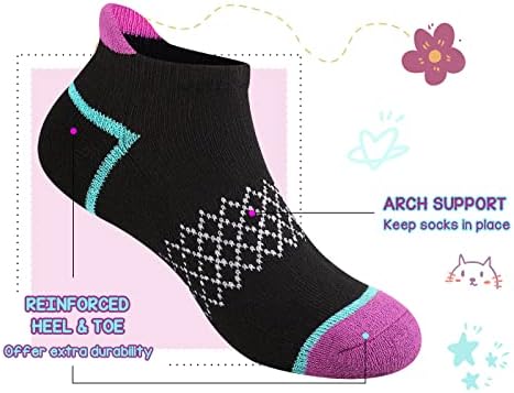 Comfoex 12 Pairs Girls Socks Ankle Athletic Socks Cotton Sports Socks With Cushioned Sole For Big Little Kids