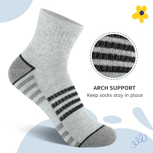 Comfoex Boys Athletic Quarter Socks - Ankle Sports Socks With Cushioned Sole - 6 Pairs Sizes 4-6 6-8 8-10 Years Old