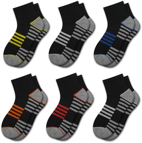 Comfoex Boys Athletic Quarter Socks - Ankle Sports Socks With Cushioned Sole - 6 Pairs Sizes 4-6 6-8 8-10 Years Old