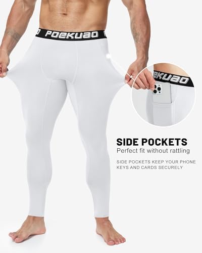 Compression Pants For Men With Pockets Running Leggings Workout Tights Base Layer For Athletic Gym Basketball