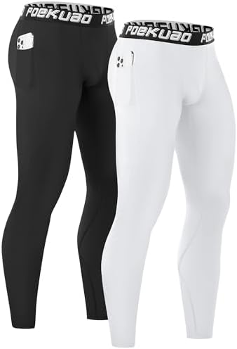 Compression Pants for Men with Pockets Running Leggings Workout Tights Base Layer for Athletic Gym Basketball