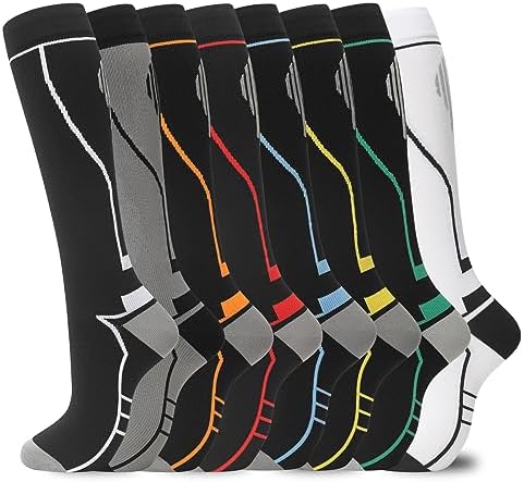 Compression Socks for Women Men Circulation Knee High 8 Pairs for Nurses Running Travel Athletic