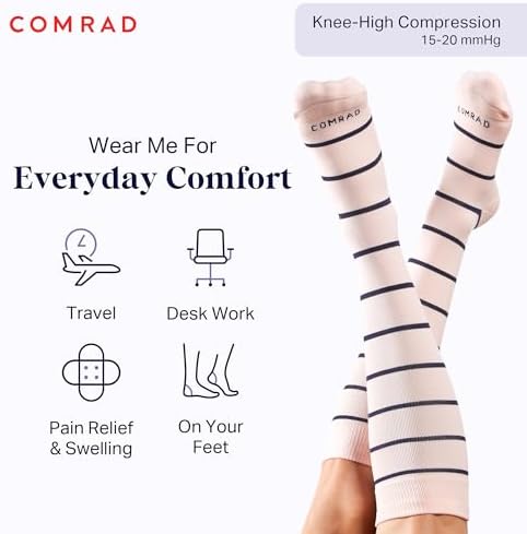 Comrad Nylon Knee High Socks - 15-20mmHg Graduated Compression Socks - Soft & Breathable Support Unisex Socks