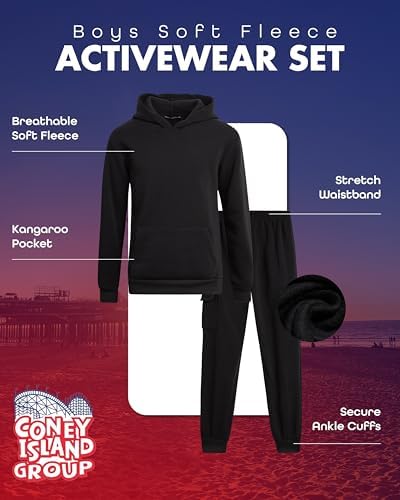 Coney Island Boys' Athletic Jogger Set - 2 Piece Fleece Pullover Hooded Sweatshirt And Cargo Sweatpants For Boys (Sizes:8-16)