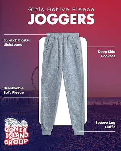 Coney Island Girls Sweatpants - 3 Pack Soft Fleece Active Performance Joggers For Girls - Kids Athletic Pants With Pockets