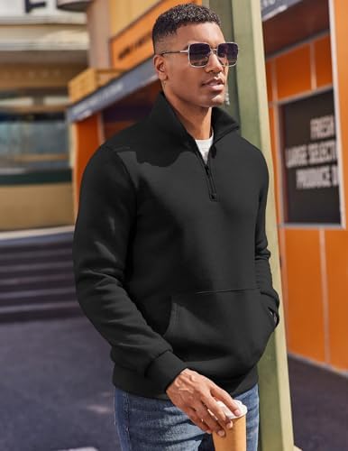 COOFANDY Mens Quarter Zip Pullover Fleece Lined Sweatshirts Long Sleeve Mock Neck Sweater With Pocket