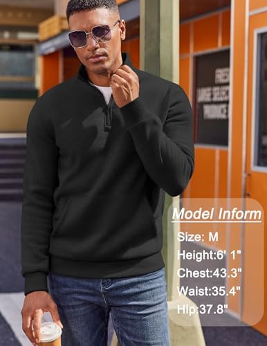 COOFANDY Mens Quarter Zip Pullover Fleece Lined Sweatshirts Long Sleeve Mock Neck Sweater With Pocket