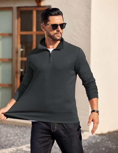 COOFANDY Mens Quarter Zip Pullover Long Sleeve Casual 1/4 Zip Sweatshirt Lightweight Solid Mock Neck Sweater Polo