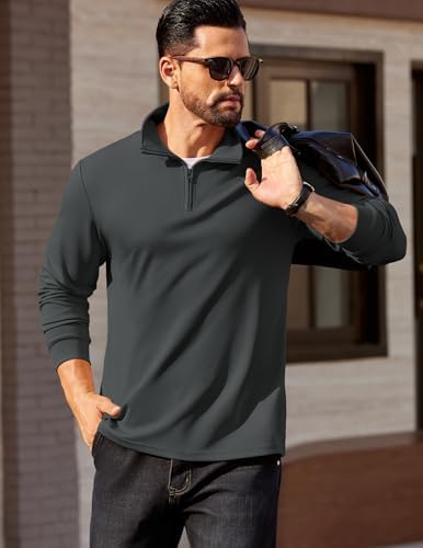 COOFANDY Mens Quarter Zip Pullover Long Sleeve Casual 1/4 Zip Sweatshirt Lightweight Solid Mock Neck Sweater Polo