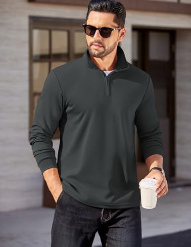 COOFANDY Mens Quarter Zip Pullover Long Sleeve Casual 1/4 Zip Sweatshirt Lightweight Solid Mock Neck Sweater Polo