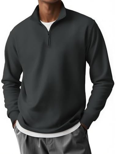 COOFANDY Mens Quarter Zip Pullover Long Sleeve Casual 1/4 Zip Sweatshirt Lightweight Solid Mock Neck Sweater Polo