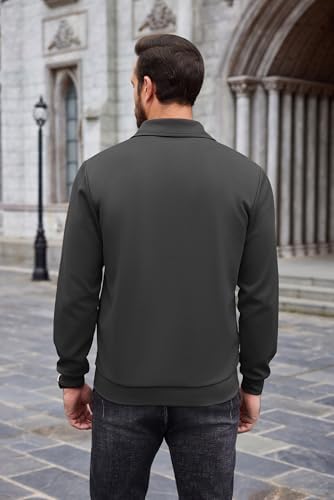 COOFANDY Mens Quarter Zip Pullover Mock Neck Sweatshirt Long Sleeve Sweater Polo Half Zip Pullover With Pocket