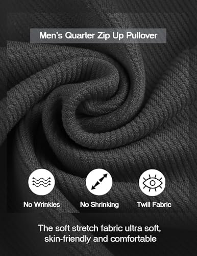 COOFANDY Mens Quarter Zip Pullover Mock Neck Sweatshirt Long Sleeve Sweater Polo Half Zip Pullover With Pocket
