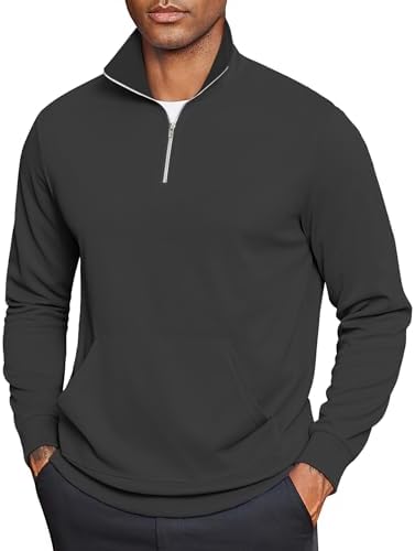COOFANDY Mens Quarter Zip Pullover Mock Neck Sweatshirt Long Sleeve Sweater Polo Half Zip Pullover with Pocket