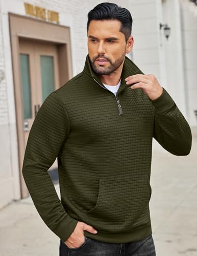 COOFANDY Mens Quarter Zip Sweatshirt Long Sleeve Casual Waffle Pullover Hoodies With Pocket