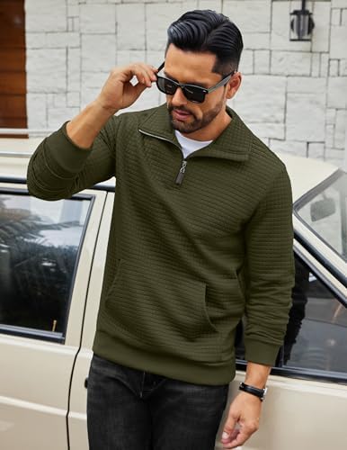 COOFANDY Mens Quarter Zip Sweatshirt Long Sleeve Casual Waffle Pullover Hoodies With Pocket
