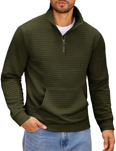 COOFANDY Mens Quarter Zip Sweatshirt Long Sleeve Casual Waffle Pullover Hoodies with Pocket