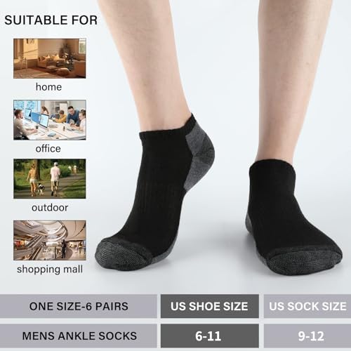 COOPLUS 12 Pack Mens Cushioned Ankle Socks Low Cut Breathable Casual Socks (Shoe Size 6-11)