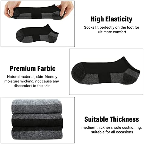 COOPLUS 12 Pack Mens Cushioned Ankle Socks Low Cut Breathable Casual Socks (Shoe Size 6-11)