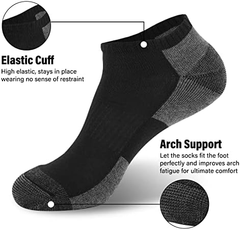COOPLUS 12 Pack Mens Cushioned Ankle Socks Low Cut Breathable Casual Socks (Shoe Size 6-11)