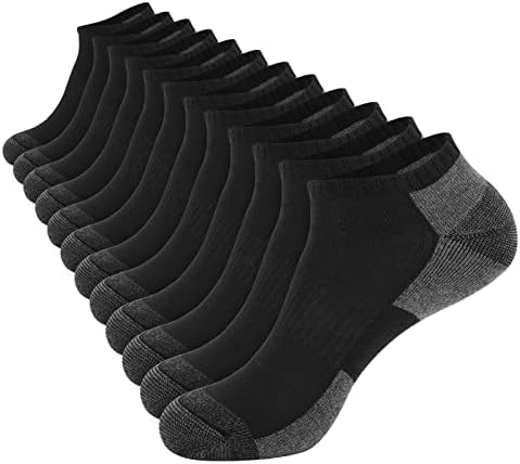 COOPLUS 12 Pack Mens Cushioned Ankle Socks Low Cut Breathable Casual Socks (Shoe Size 6-11)