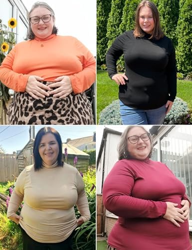 COOTRY Women’s Plus Size Turtleneck Mock Neck Tops Long Sleeve Lightweight Slim Fitted Base Layer Shirts