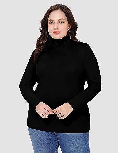 COOTRY Women’s Plus Size Turtleneck Mock Neck Tops Long Sleeve Lightweight Slim Fitted Base Layer Shirts