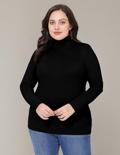 COOTRY Women’s Plus Size Turtleneck Mock Neck Tops Long Sleeve Lightweight Slim Fitted Base Layer Shirts