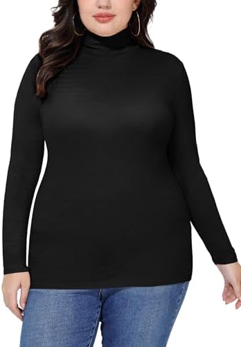 COOTRY Women’s Plus Size Turtleneck Mock Neck Tops Long Sleeve Lightweight Slim Fitted Base Layer Shirts