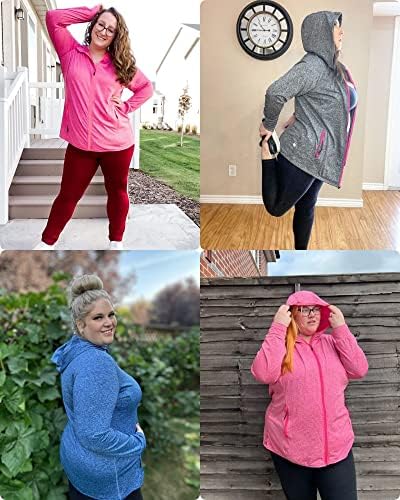 COOTRY Womens Plus Size Workout Jackets Full Zip Up Lightweight Athletic Running Hoodies With Thumb Holes