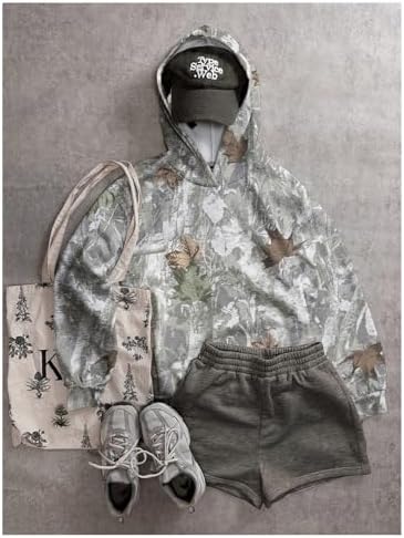 COZYEASE Girl's Graphic Camo Hoodie Long Sleeve Drop Shoulder Hooded Sweatshirts Loose Vintage Pullovers