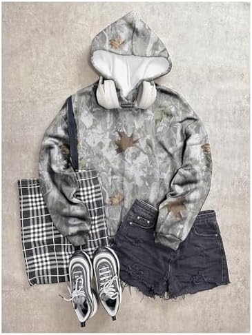 COZYEASE Girl's Graphic Camo Hoodie Long Sleeve Drop Shoulder Hooded Sweatshirts Loose Vintage Pullovers