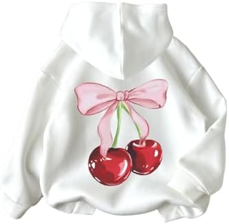 COZYEASE 女童樱桃印花连帽运动衫长袖图案连帽衫套头上衣