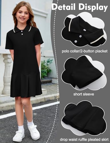 COZYPOIN Girls Active Tennis Dress Polo Short Sleeve Summer Casual School Uniform Pleated Athletic Dresses For 5-14Y