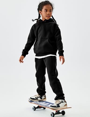 COZYPOIN Unisex Kids Fleece 2 Piece Outfits Girls Boys Hooded Sweatshirt And Jogger Sweatpants Sweatsuit Set For 5-14Y