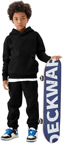 COZYPOIN Unisex Kids Fleece 2 Piece Outfits Girls Boys Hooded Sweatshirt And Jogger Sweatpants Sweatsuit Set For 5-14Y