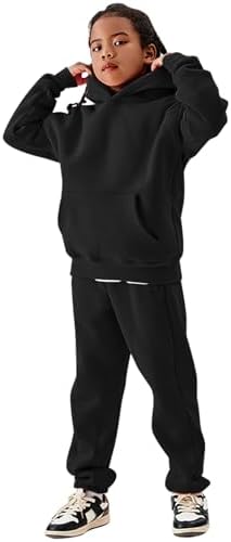 COZYPOIN Unisex Kids Fleece 2 Piece Outfits Girls Boys Hooded Sweatshirt and Jogger Sweatpants Sweatsuit Set for 5-14Y