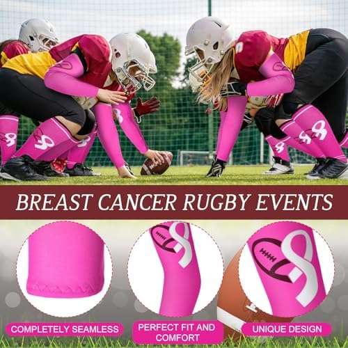 Cozypower 12 Pairs Breast Cancer Awareness Sleeves And Socks Pink Ribbon Football Arm Sleeves Knee High Socks For Youth Sport