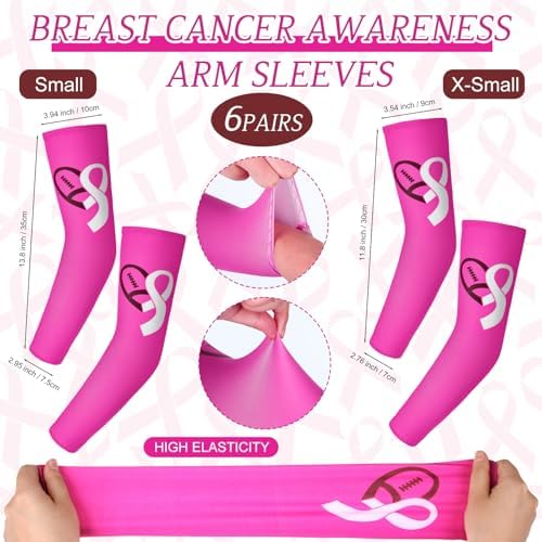 Cozypower 12 Pairs Breast Cancer Awareness Sleeves And Socks Pink Ribbon Football Arm Sleeves Knee High Socks For Youth Sport