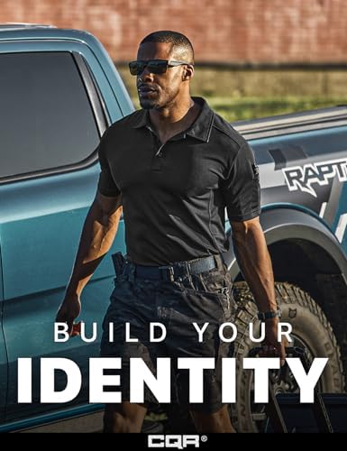 CQR Men's Polo Shirts Tactical Short Sleeve Golf Performance Shirts Lightweight Dry Fit UPF 50+ Pique