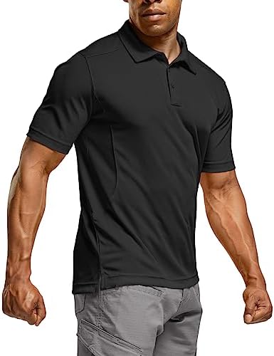 CQR Men's Polo Shirts Tactical Short Sleeve Golf Performance Shirts Lightweight Dry Fit UPF 50+ Pique