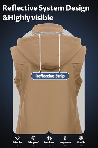 CREATMO US Women's Lightweight Softshell Vest Outerwear Windbreaker Sleeveless Jacket With Removable Hood