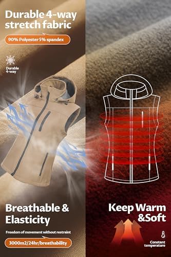 CREATMO US Women's Lightweight Softshell Vest Outerwear Windbreaker Sleeveless Jacket With Removable Hood