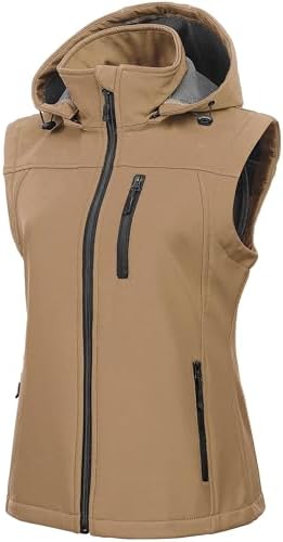 CREATMO US Women's Lightweight Softshell Vest Outerwear Windbreaker Sleeveless Jacket With Removable Hood