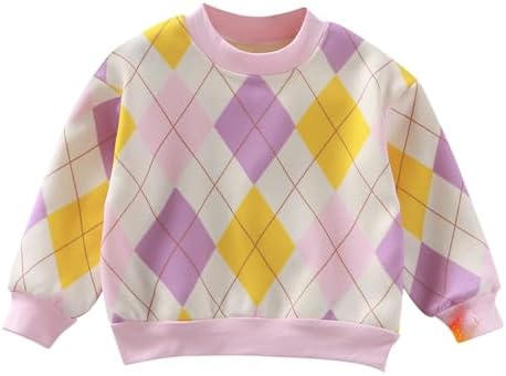 Crewneck Sweatshirt for Toddler Boys Girls Loose Pullover Sweatshirt Kids Long Sleeve Argyle Hoodies Tops Fall Clothes