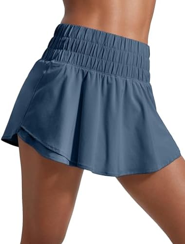 CRZ YOGA Athletic Shorts for Women High Waisted Flowy Ruffle Skirt Overlay for Workout Running Tennis with Zip Pocket