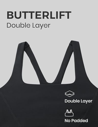 CRZ YOGA Butterlift Double Lined Square Neck Sports Bras For Women - Wireless V-Shaped Racerback Workout Yoga Top Non Padded