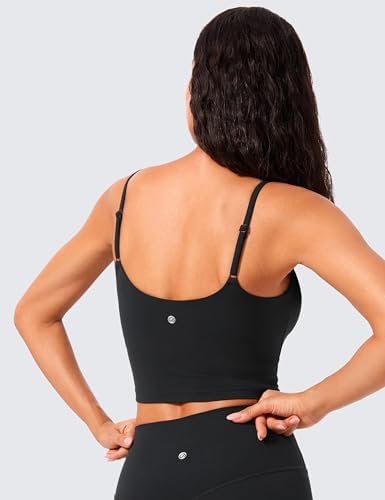 CRZ YOGA Butterlift Womens Scoop Neck Longline Sports Bra - U Back Adjustable Straps Workout Crop Tank Top With Built In Pads