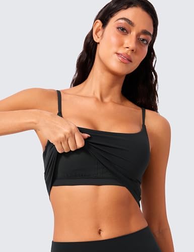 CRZ YOGA Butterlift Womens Scoop Neck Longline Sports Bra - U Back Adjustable Straps Workout Crop Tank Top With Built In Pads